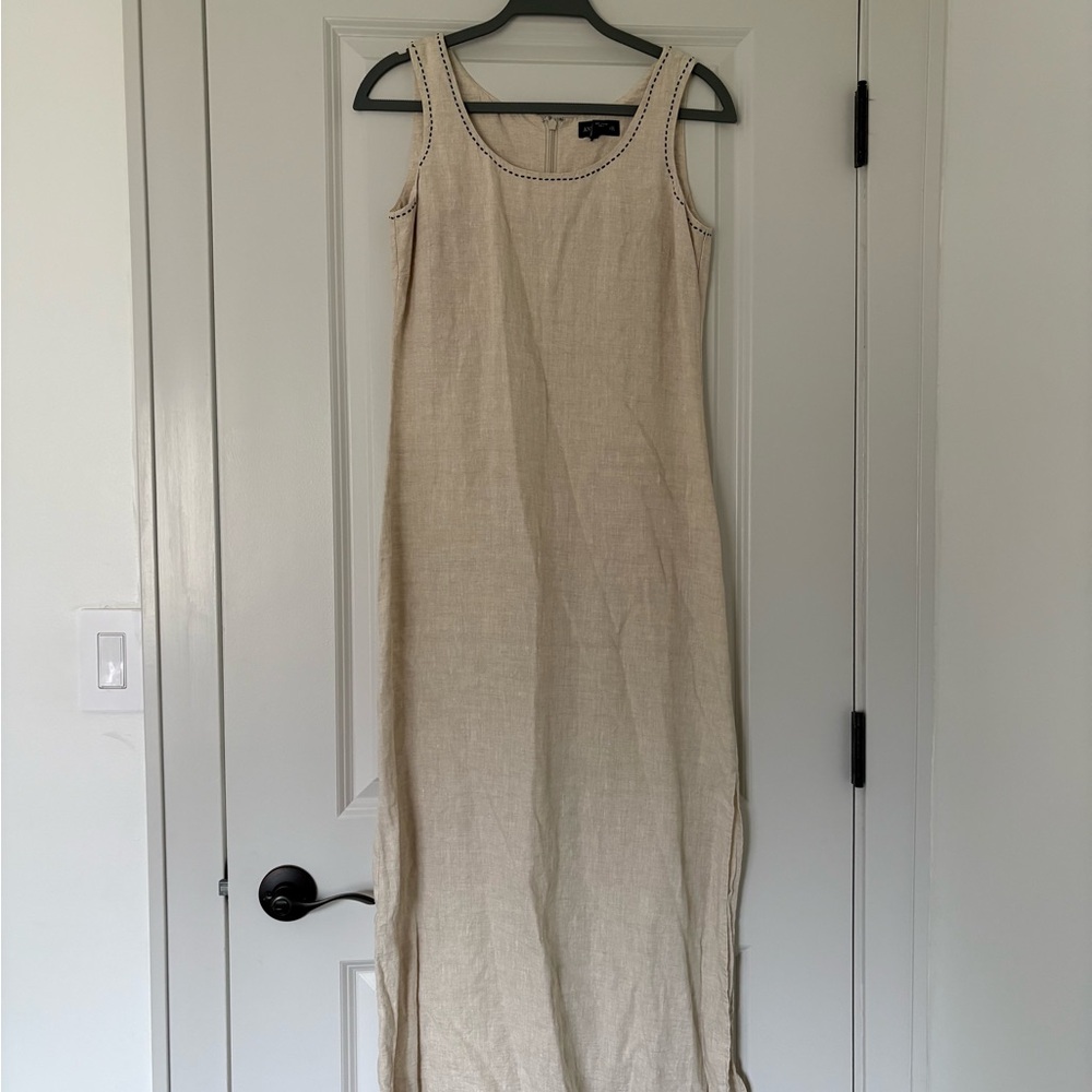 Vintage Ann Taylor Sleeveless Linen Maxi Dress in Beige